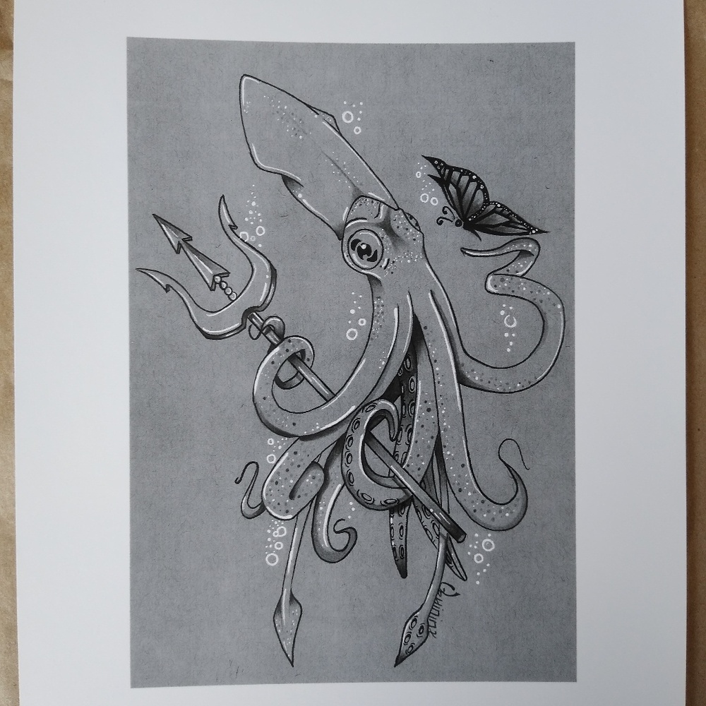 Custom aquatic prints squid and butterfly